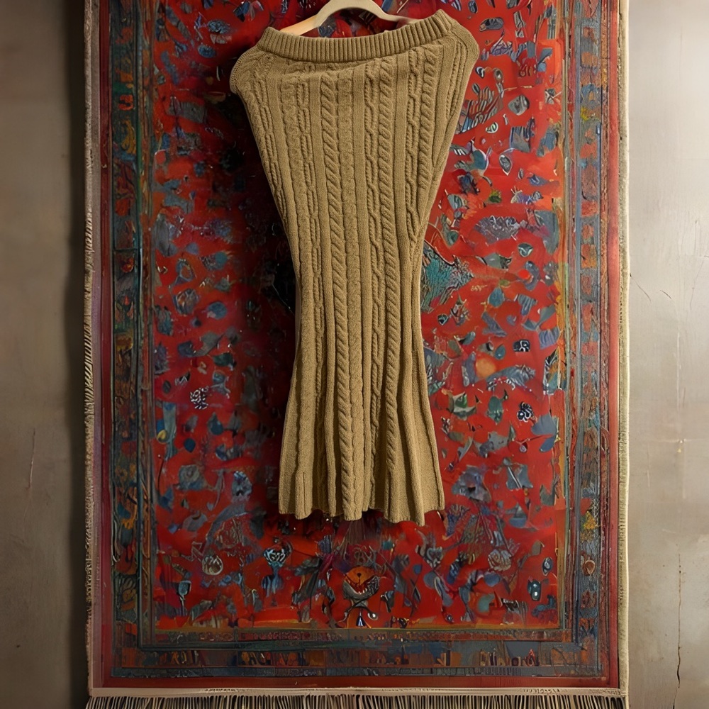 Retrofete Tan Cable Knit Midi Skirt